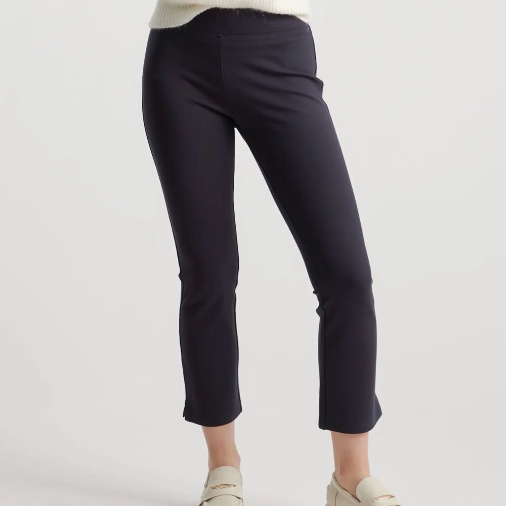 Quince Ultra Stretch Ponte Kick Flare Pants XL Navy Pull On Cropped